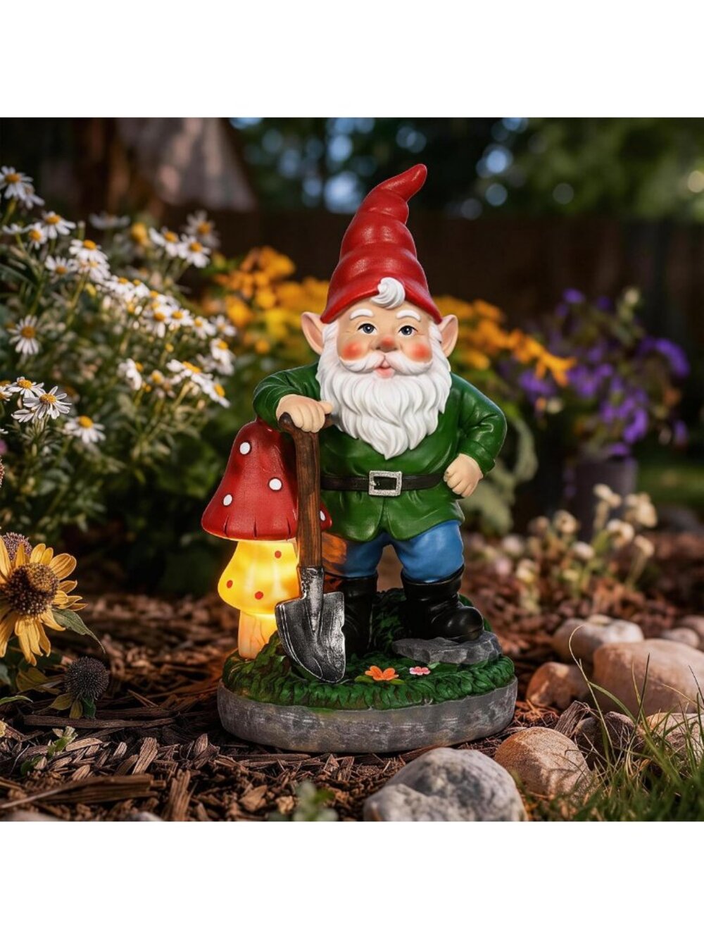 Solar Garden Gnomes 9.8" - Outdoor Statues with Solar Lights for Yard & Patio